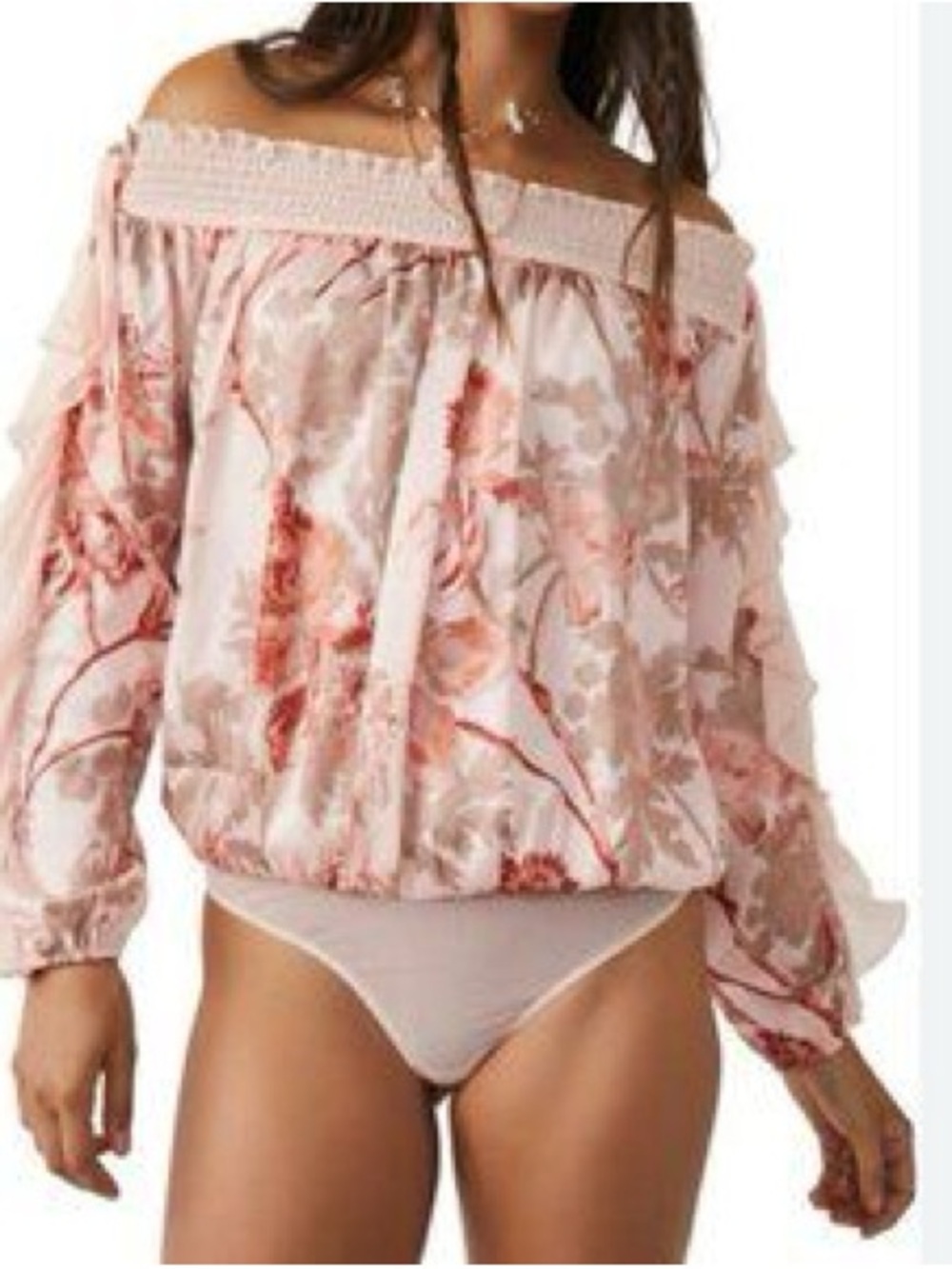 NWOT Free People Born To Love Bodysuit Off The Shoulder Ruffle Coquette Floral